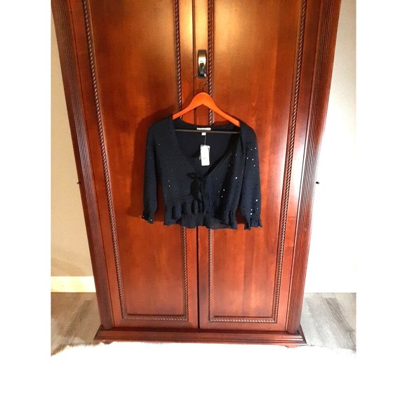 apt. 9 NEW Womens Size M Black Cropped Sequined Sweater Cardigan w/ Front Tie - Picture 1 of 8